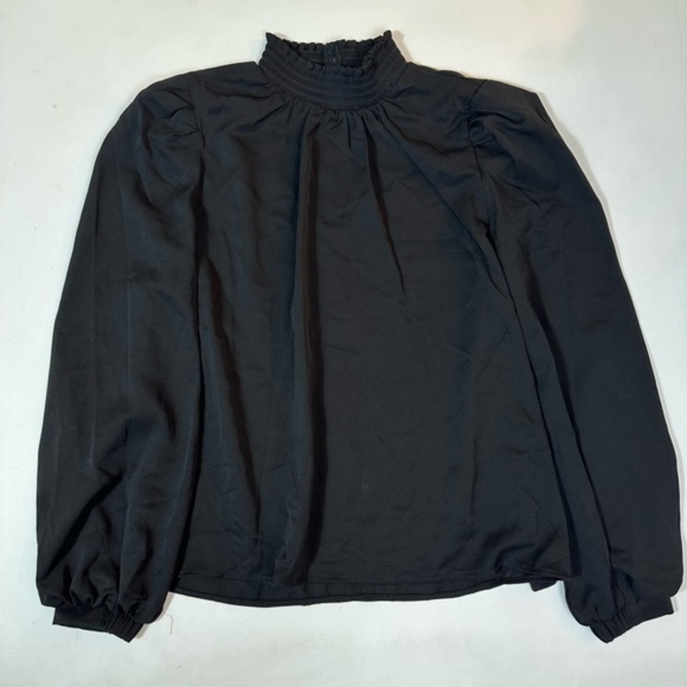 MELLODAY Black Puff Sleeve Blouse with Mandarin Collar